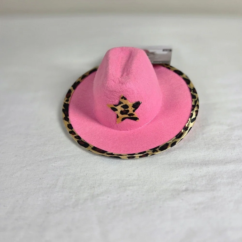 Rubies Pets Pink Cowboy Hat Leopard Print Trim Star Dog Cat Costume S/M 202313